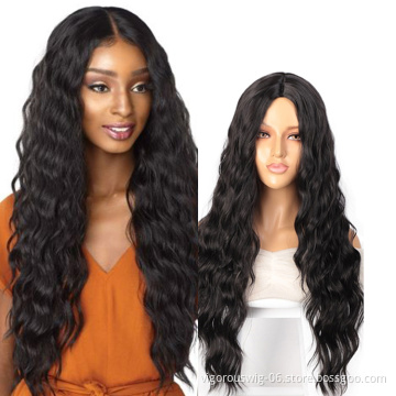 Vigorous High Quality Curly Wave Wig for Black Women Part Synthetic Wig Non Lace 1B Natural Black Color Long Hair Wig